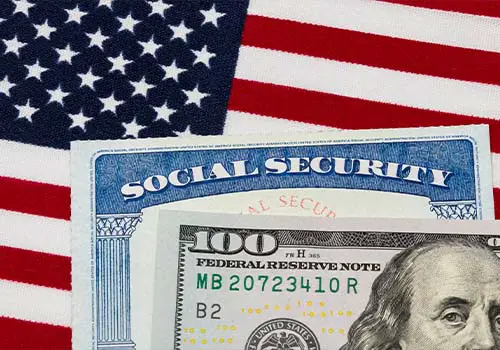Social Security Card 100 Dollar Bill And American Flag