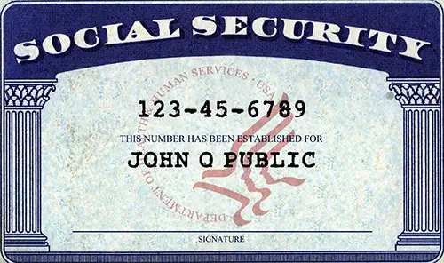 Social Security Card showing example numbers