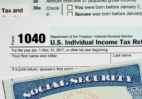 Social Security Card On Top Of Form 1040 Tax Return