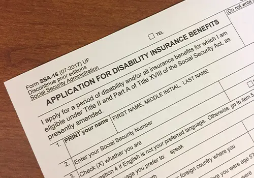 Application for disability insurance benefits, form SSA-16.