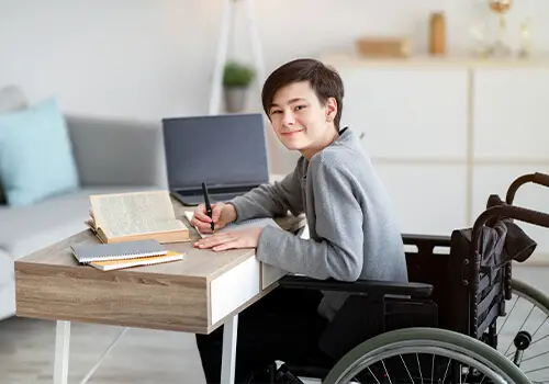 Happy Teenage Boy In Wheelchair