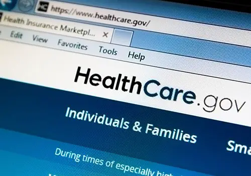 A closeup of the healthcare.gov homepage.