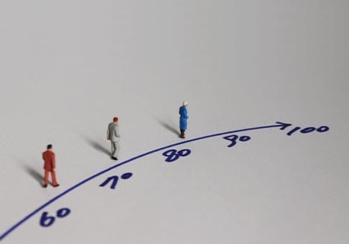 Figurines on a chart representing retirement age.